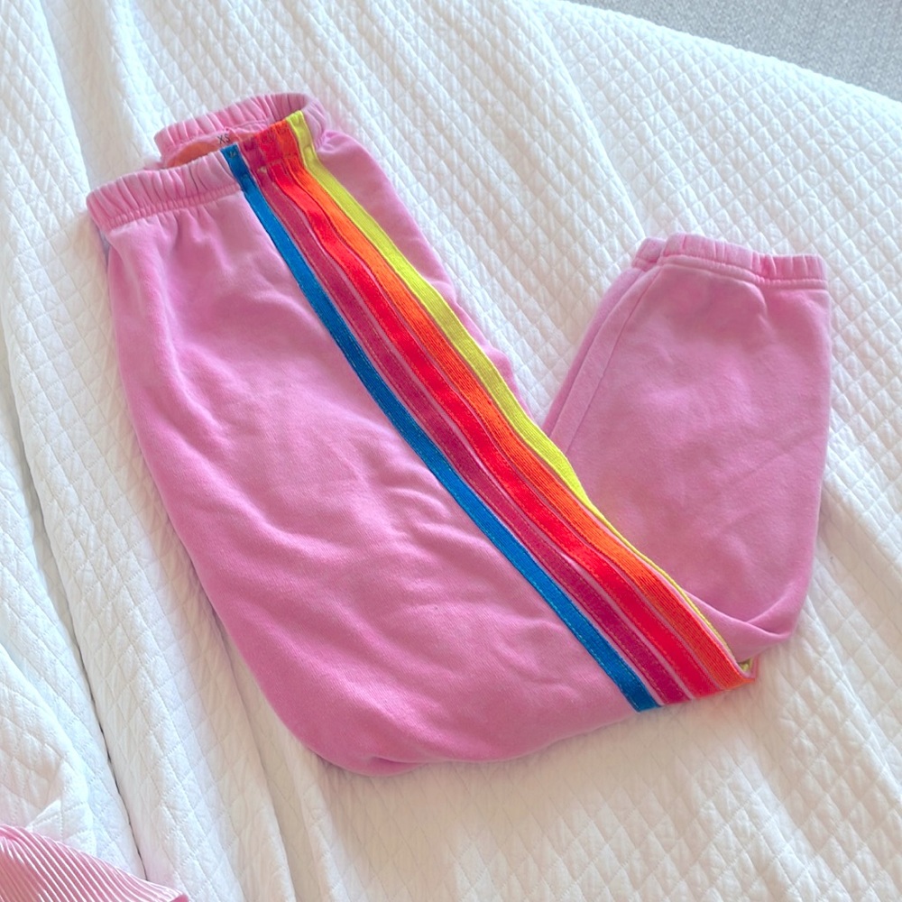 Aviator Nation 5 Stripe Sweatpants - Neon Pink // Neon Rainbow